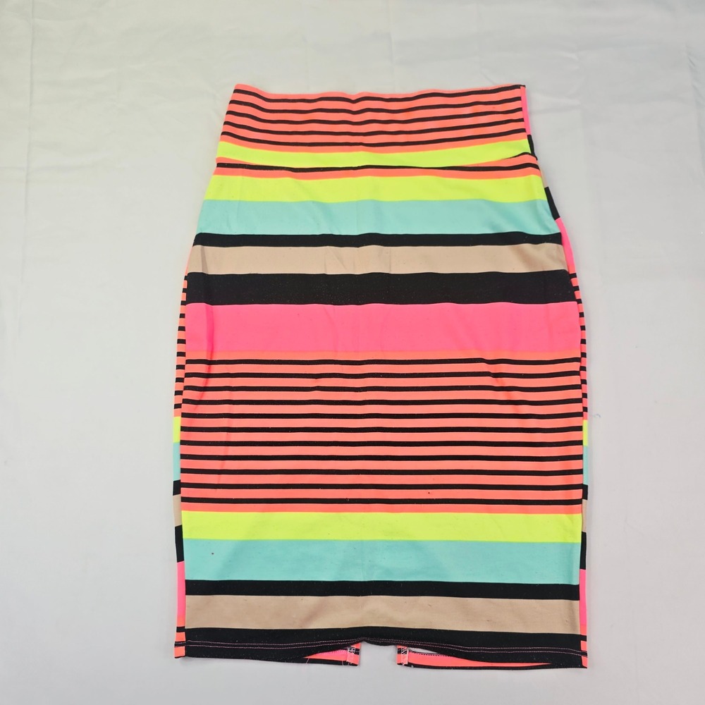 Ultra Flirt Striped Pencil Skirt Women's Medium Multi-Color Neon High Waist USA